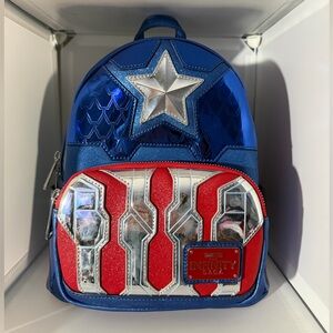 loungefly Marvel Shine Captain America Cosplay Mini Backpack